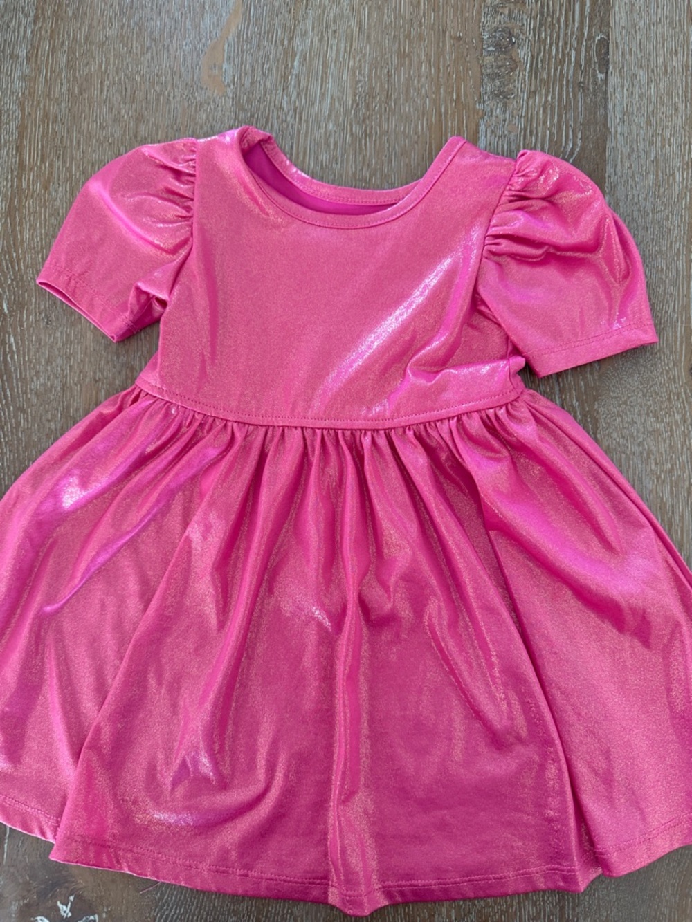 Pink Chicken Shimmer Hot Pink Puff Sleeve Twirl Dress